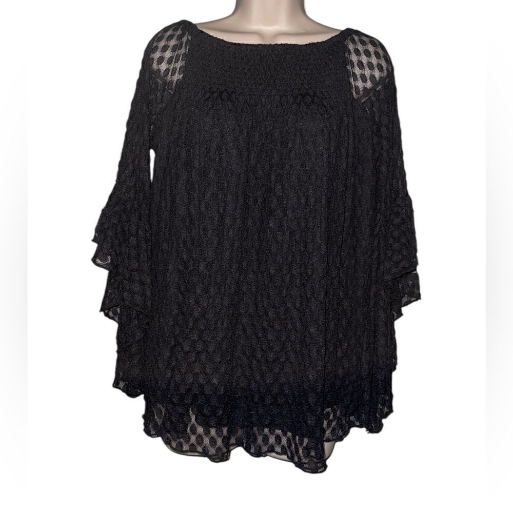 SHANNON FORD NEW YORK Small Black Lace Elastic neckline Line Sheer Embroidered